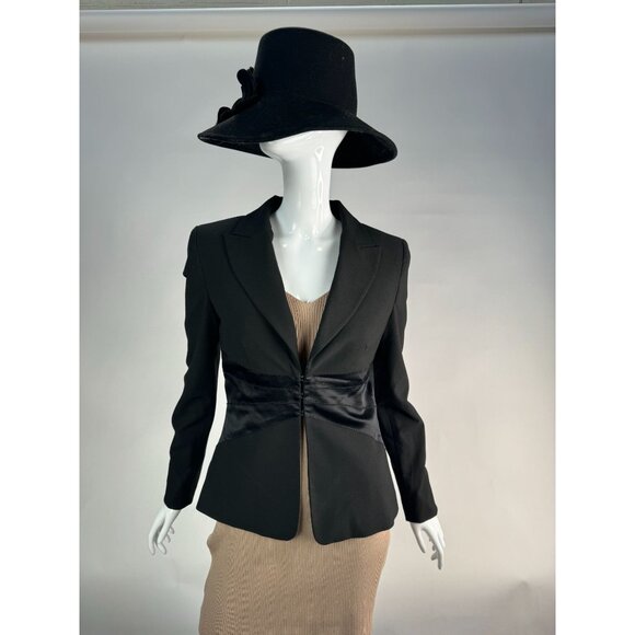 Bebe Satin Waisted Jacket Size 4 Black Polyester Blend - Picture 6 of 16